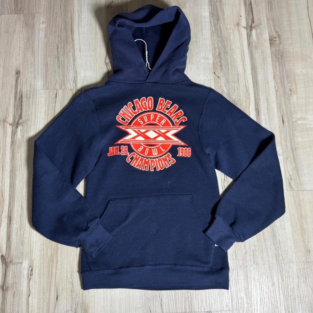Vintage 1986 Super Bowl Chicago Bears Hoodie Russell Athletic Navy XS